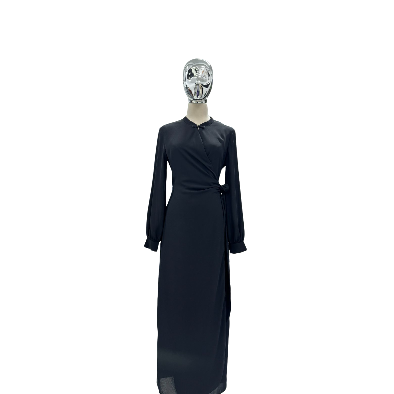 【QINXUAN】小众设计师款高端改良旗袍轻奢显瘦纯色气质长袖连衣裙