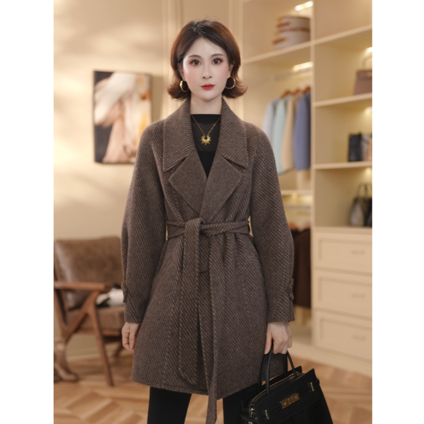 2025上新时尚西装领修身双面羊毛大衣中长款款减龄长毛外套347