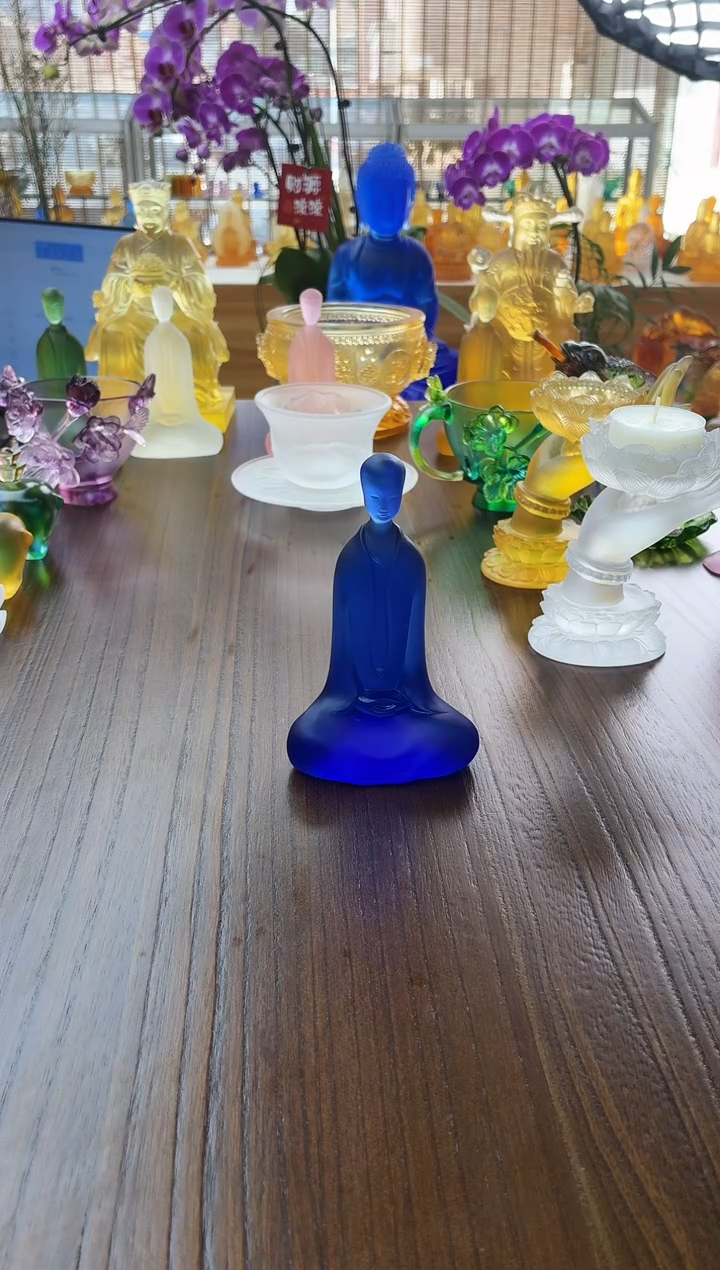 手工艺品琉璃无相佛茶宠摆件12*7公分宝蓝色