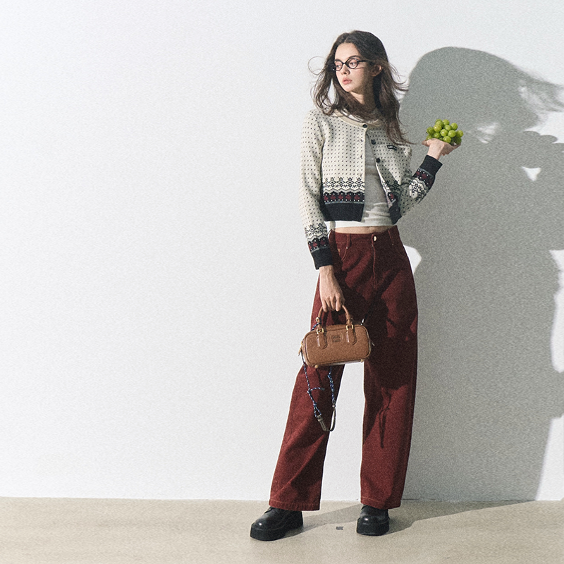 新OAKMOO/ "随着稻香"暖米杏渐变保暖针织衫2025秋冬开衫毛衣