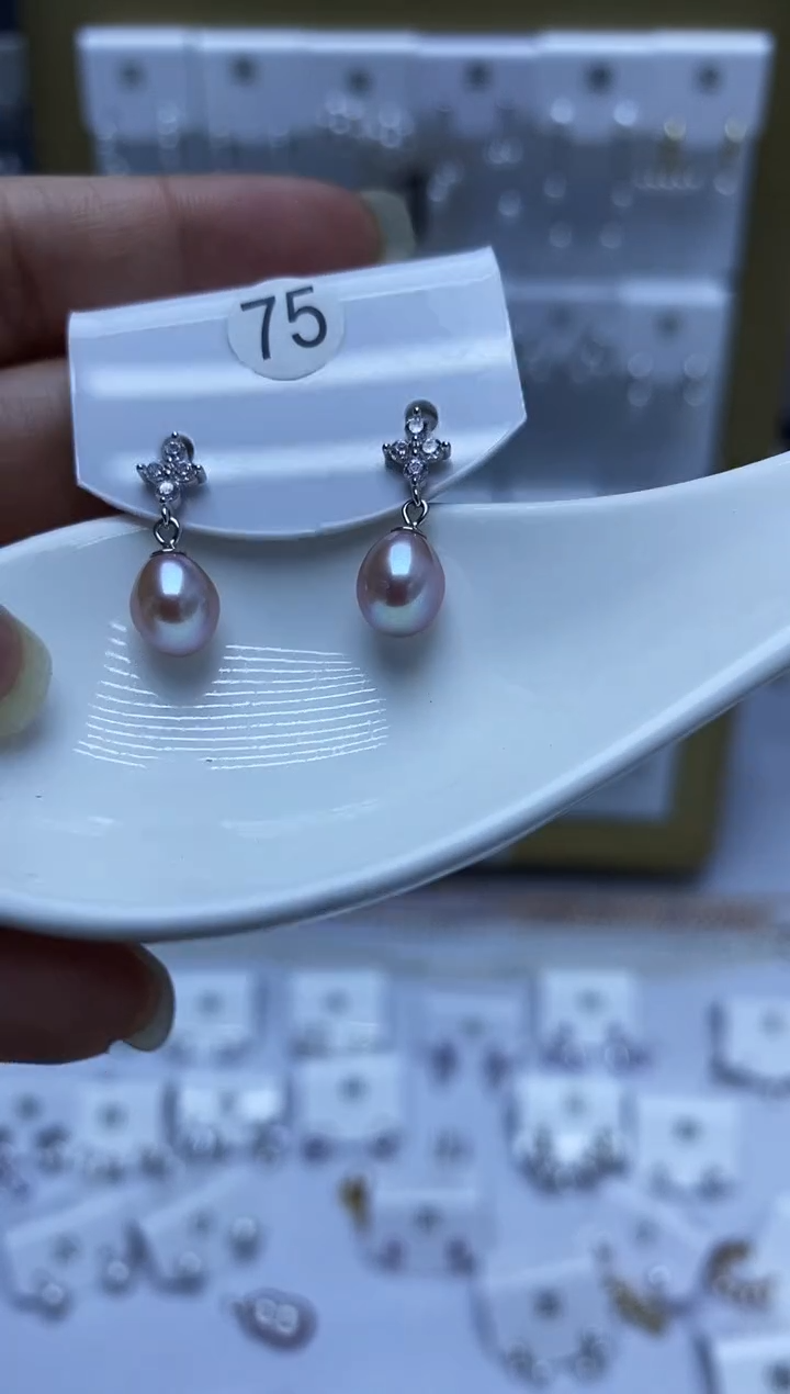 银S925镶嵌耳饰淡水珍珠75