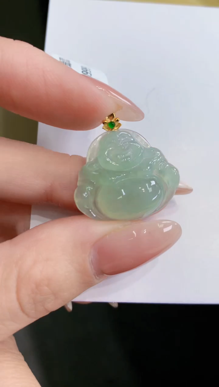 颈饰18K金镶嵌翡翠天然缅甸a货翡翠