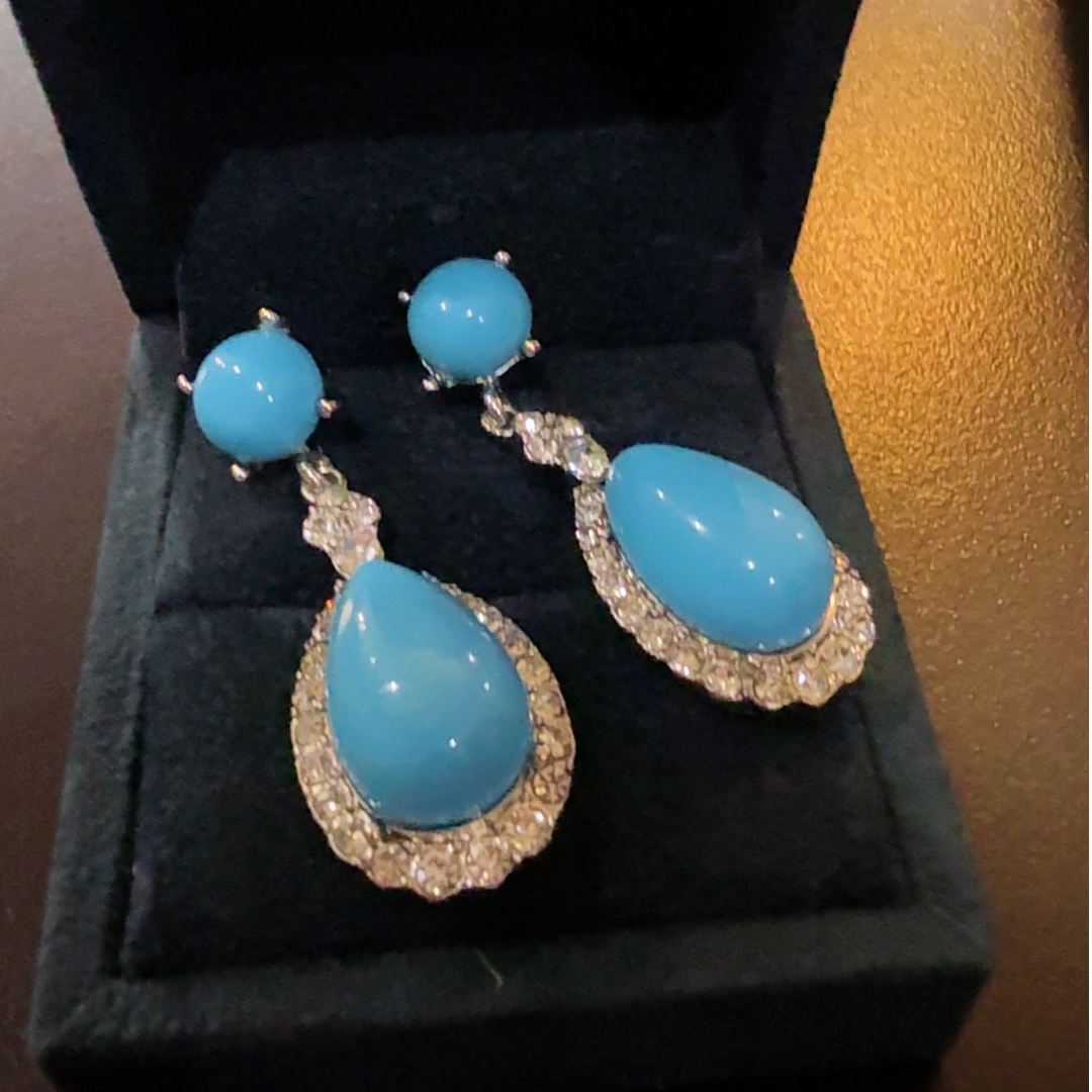 合金石英石耳饰 【海洋之心】法式耳钉精致百搭气质轻奢饰品蓝色