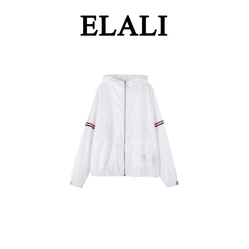 ELALI百搭情侣装夏季织条防晒衣连帽外套 2907白