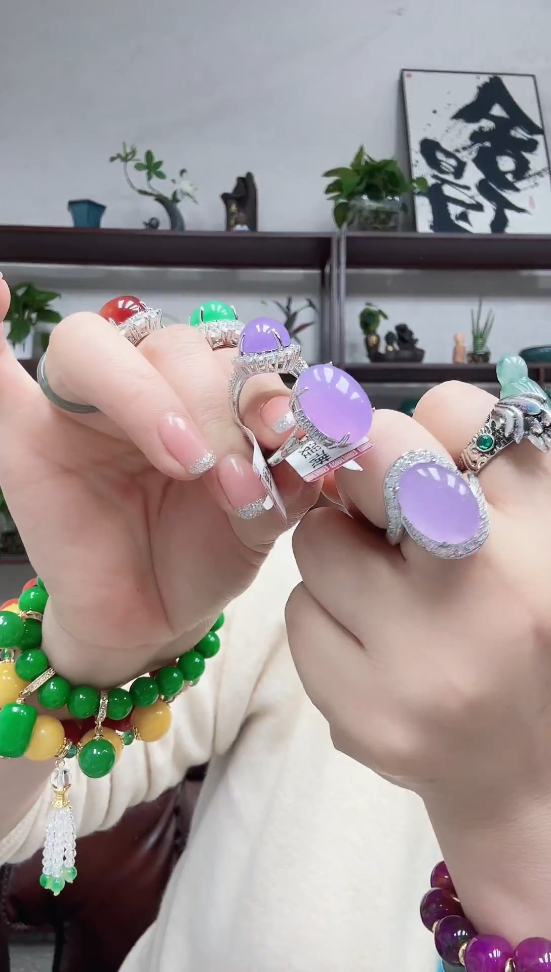 银S925镶嵌戒指翡翠紫翡鸽子蛋