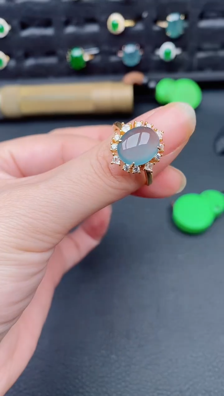 银S925镶嵌戒指翡翠天然a货翡翠157