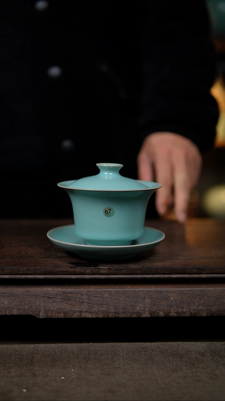 【闪购商品】杯仿古天青纯手工马蹄盖碗瑕64