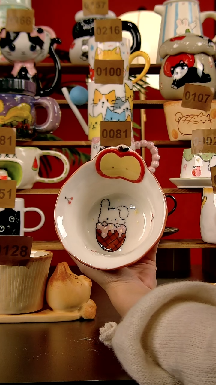 碗景德镇陶瓷纯手绘卡通风米饭碗