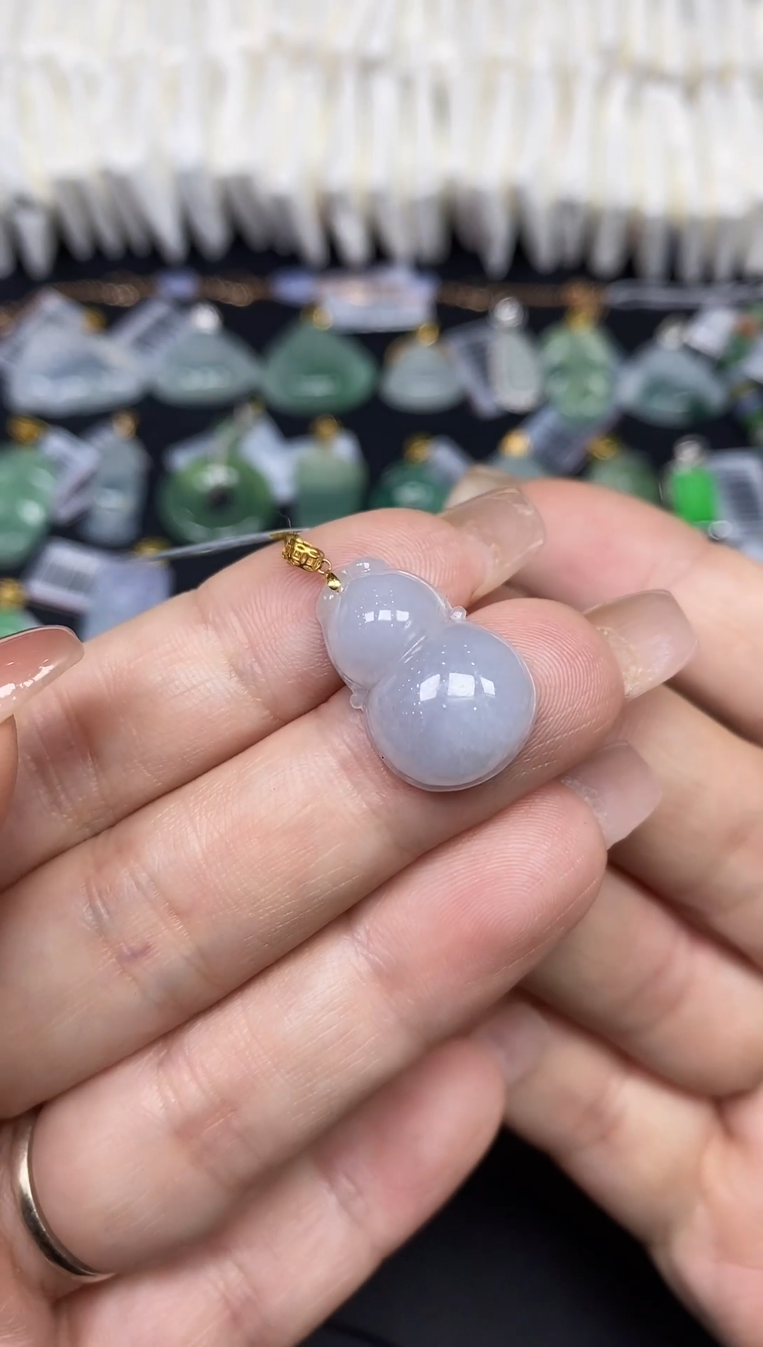 吊坠(不含链)18K金镶嵌翡翠葫芦18K金扣镶嵌@@CMT