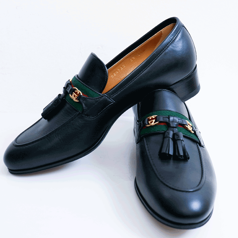 未使用 GUCCI/古驰 时尚休闲百搭舒适双G流苏装饰黑色乐福鞋