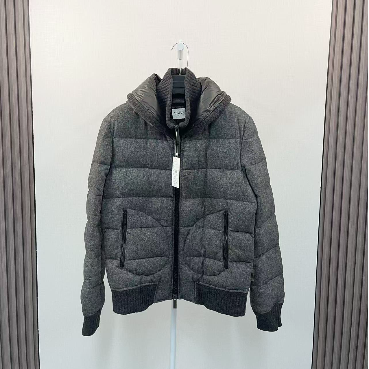 99新 GIORGIO ARMANI/阿玛尼 /灰色羊毛鹅绒羽绒服夹克外套/48码