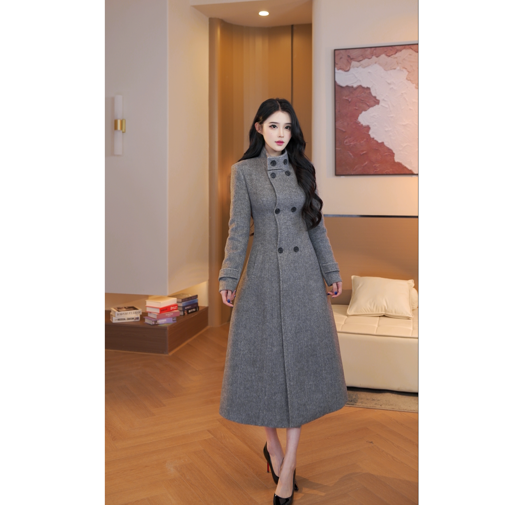 气质羊毛冬季90白鸭绒韩版显瘦羽绒毛呢大衣