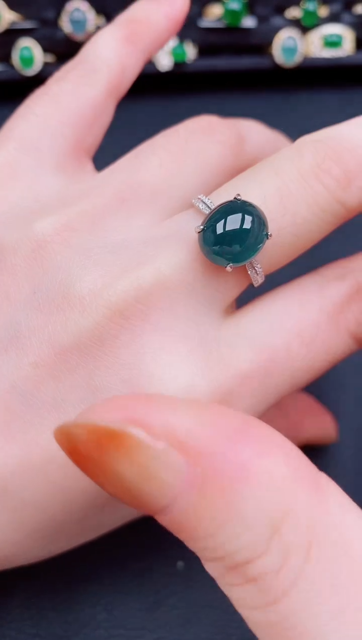 【闪购商品】翡翠戒指银S925镶嵌天然a货翡翠55