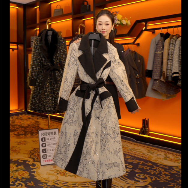 【DF】秋冬气质小香风时尚设计师长款羽绒服 Y901