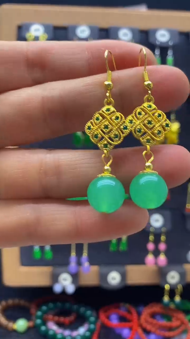 【闪购商品】玛瑙/玉髓耳坠银S925镀金镶嵌耳坠