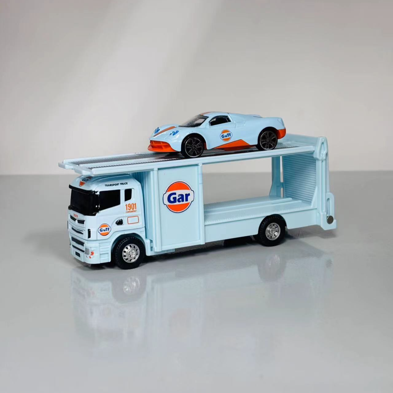 合金海湾双层平板拖车滑行小车头合金玩具