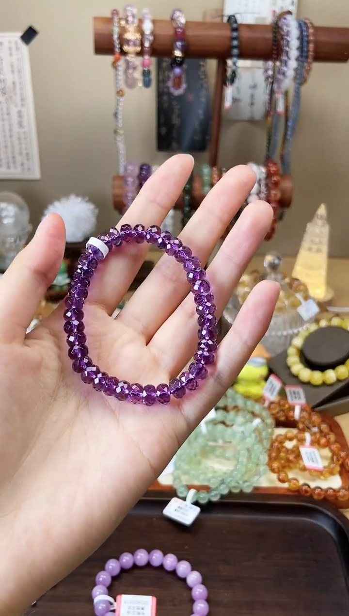 【闪购商品】水晶手链未镶嵌7.5mm巴西紫水晶钻切