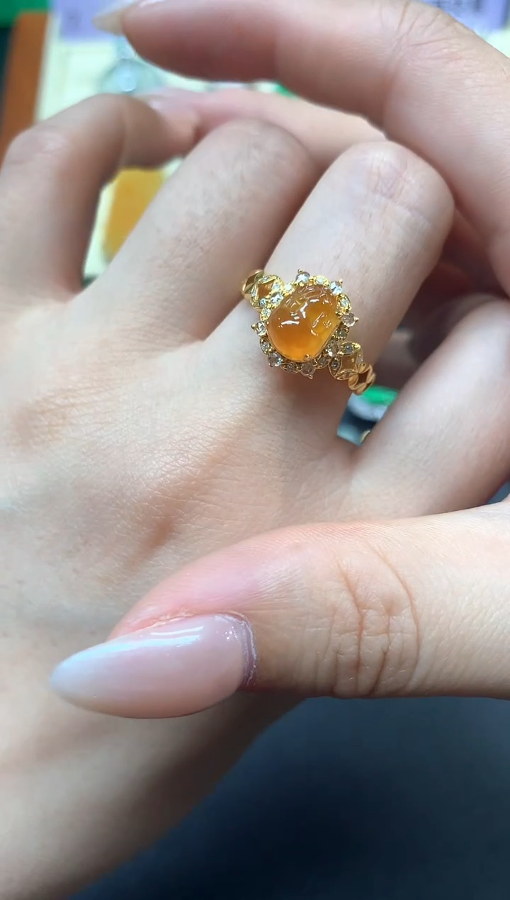 【闪购商品】翡翠戒指18K金镶嵌戒指|4250+425