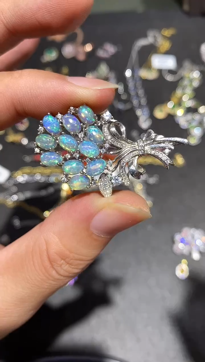 银S925镀金镶嵌欧泊颈饰吊坠