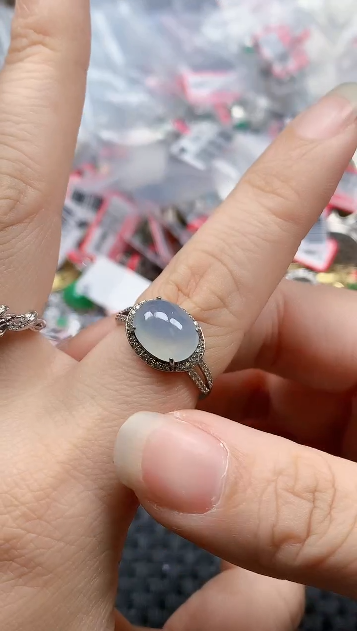 银S925镶嵌戒指翡翠天然A货缅甸翡翠