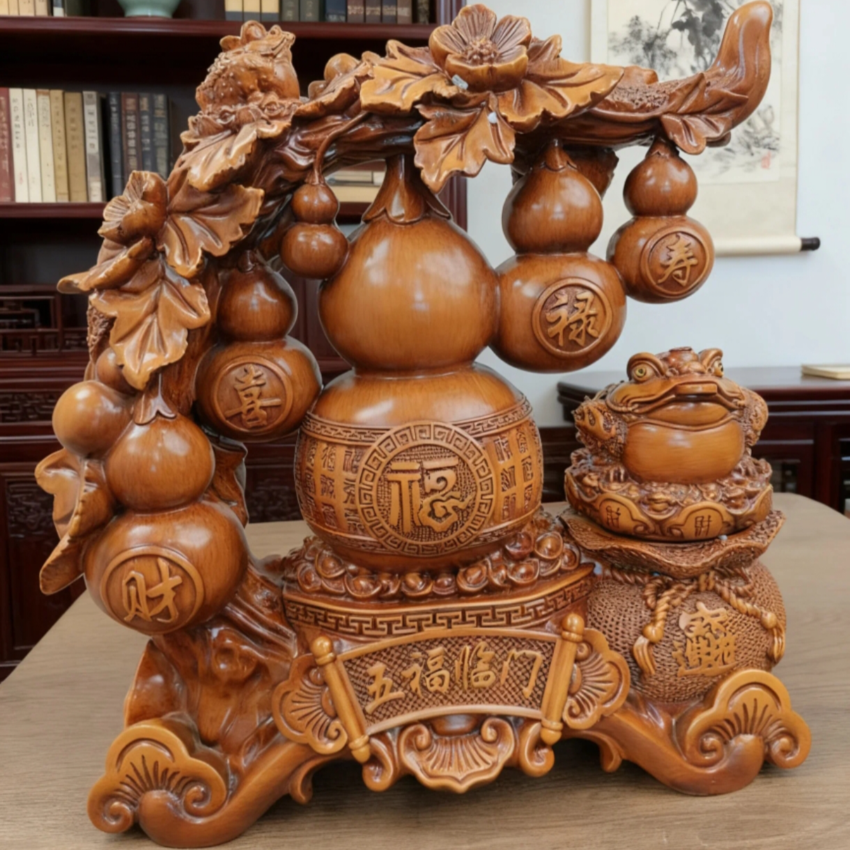 五福如意摆件CX葫芦摆件创意电视柜乔迁新居装饰工艺品摆件