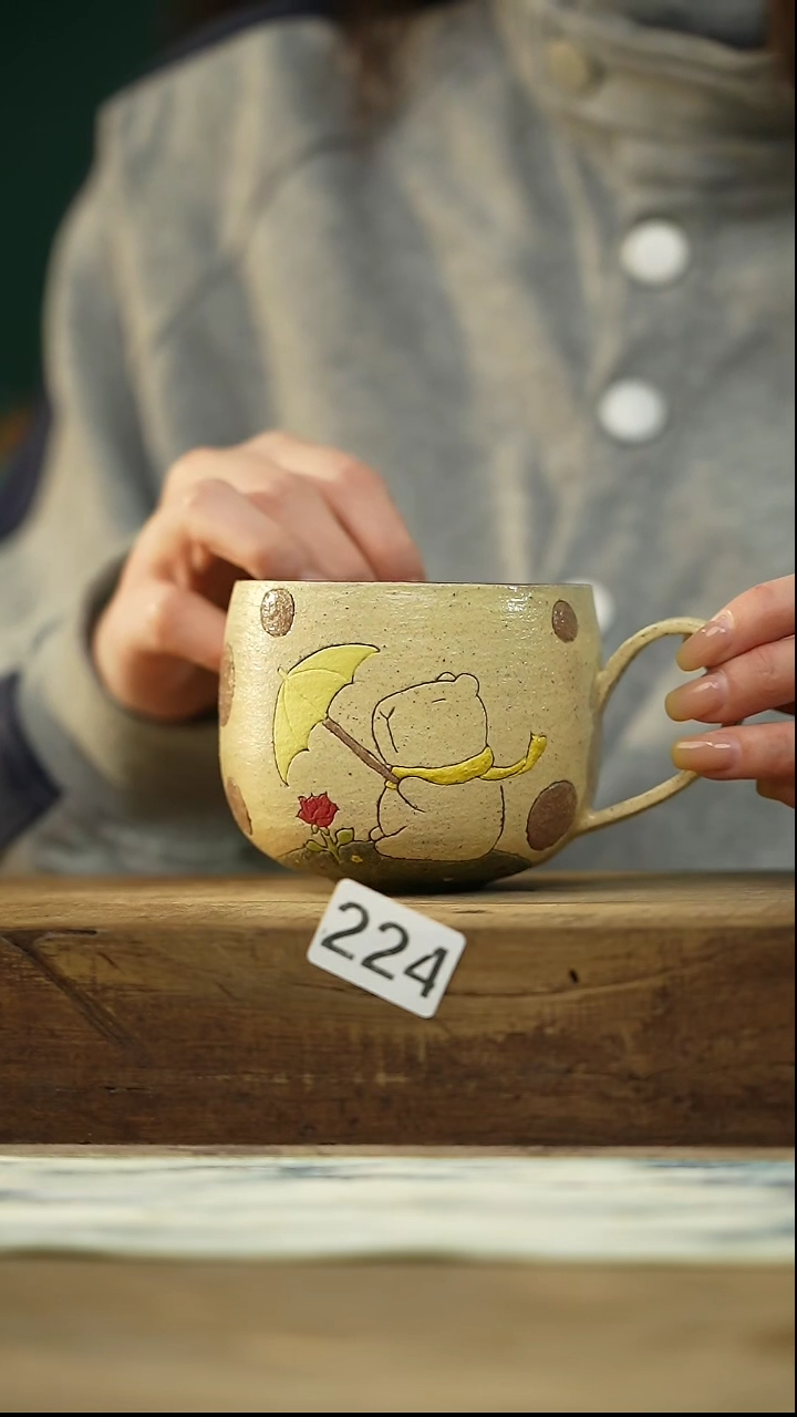 【闪购商品】瓷片设计师款 卡比巴拉手握咖啡杯 风禾