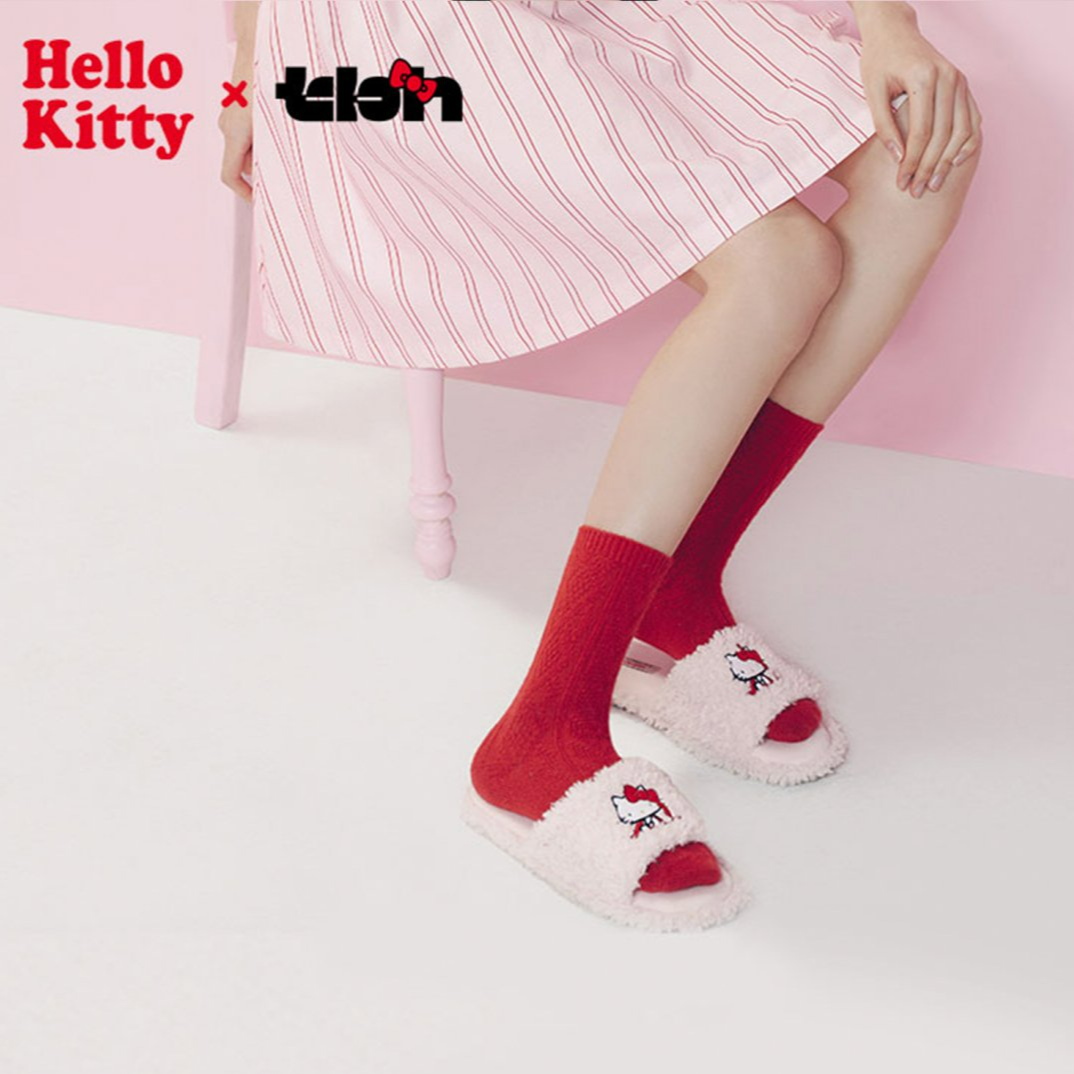 tbh/野兽派家居三丽鸥Hello Kitty毛绒刺绣女款拖鞋室内防滑