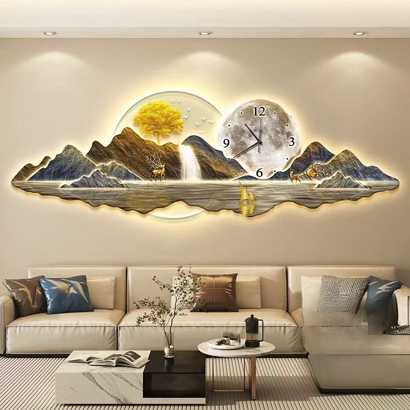 亚克力沙发背景墙画客厅装饰挂画新中式钟表画高端大气全屋装饰画