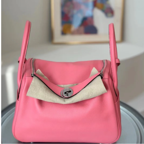 99新 Hermes/爱马仕 小花6花 lindy 26 夏日粉 EC皮 A刻 银扣包