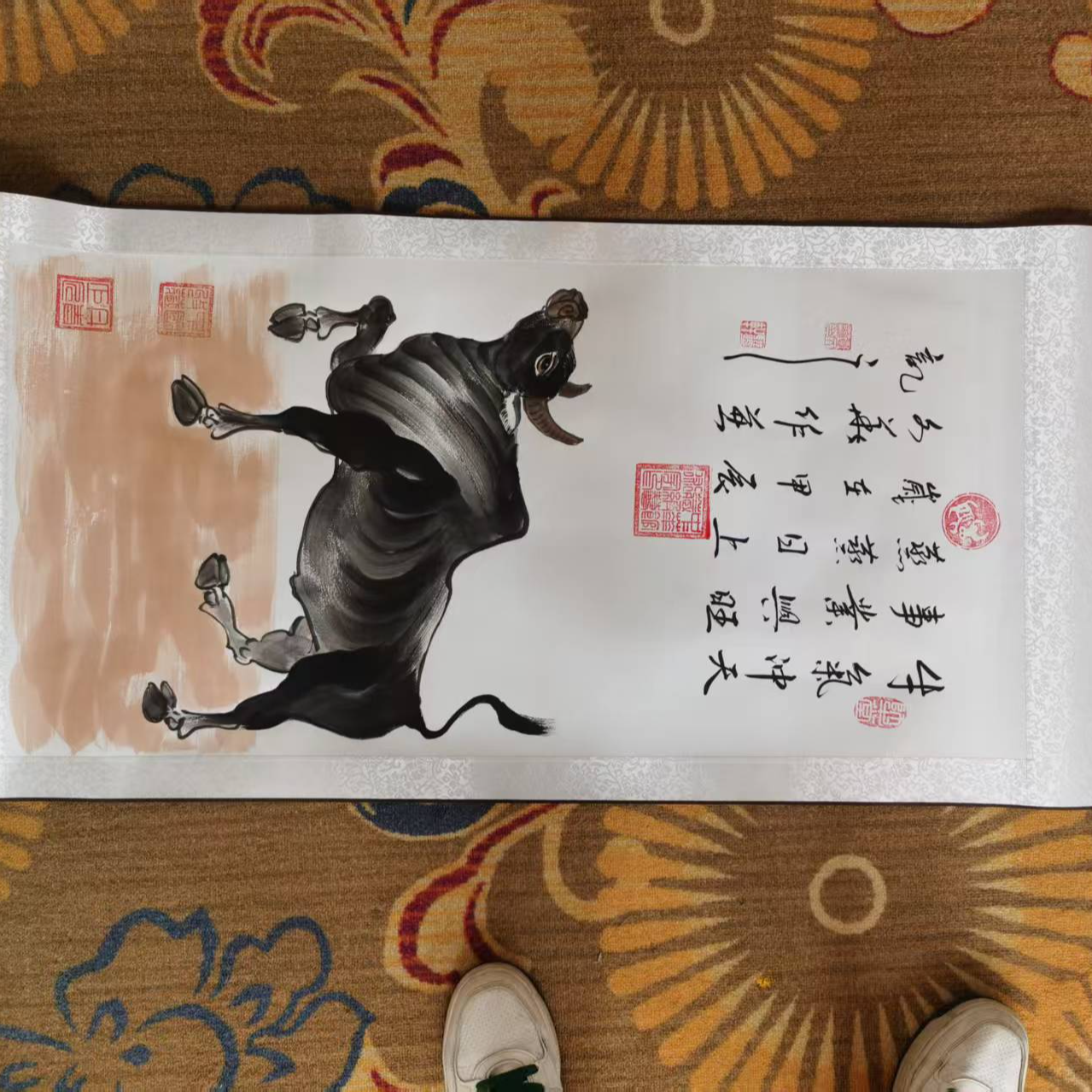 贾文华国画作品  牛气冲天 三尺竖轴