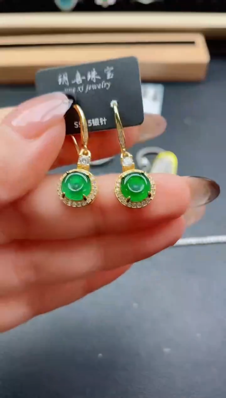 翡翠银S925镶嵌耳饰50800