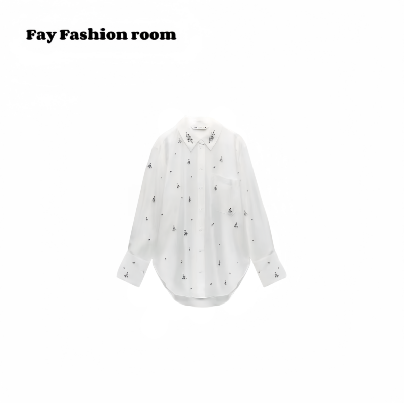 钉珠镶钻装饰长袖衬衫薄款防晒衣