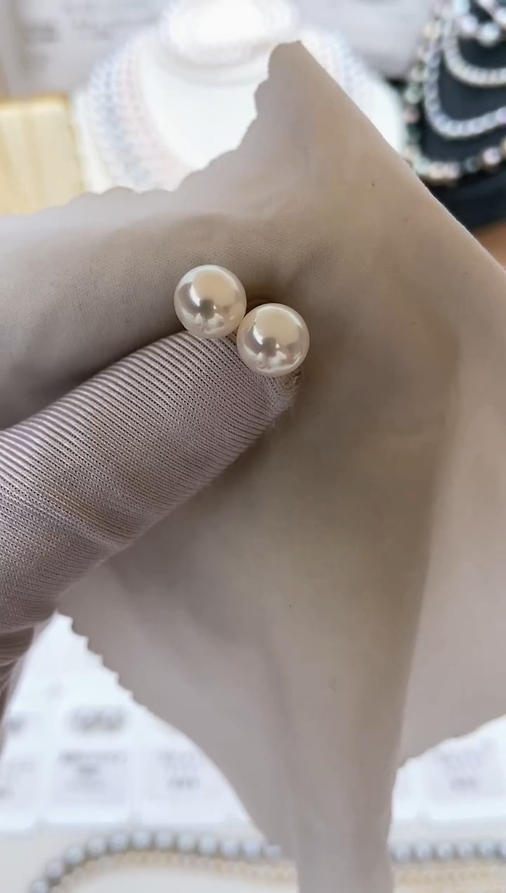 【闪购商品】海水珍珠耳饰18K金镶嵌特选福利7.5-8mm不退不换