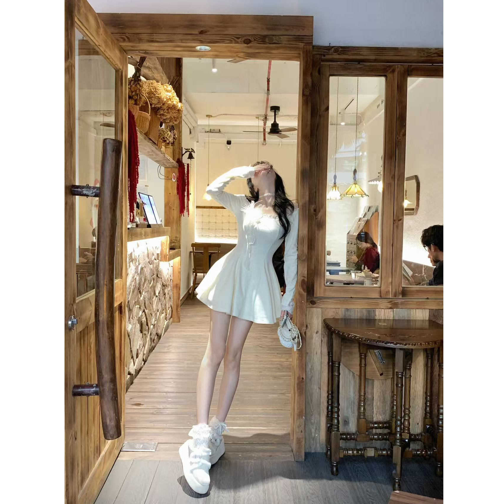 【QIANJIN】‘钻石邂逅’冬季甜美显瘦纯色收腰针织修身连衣裙QL86500