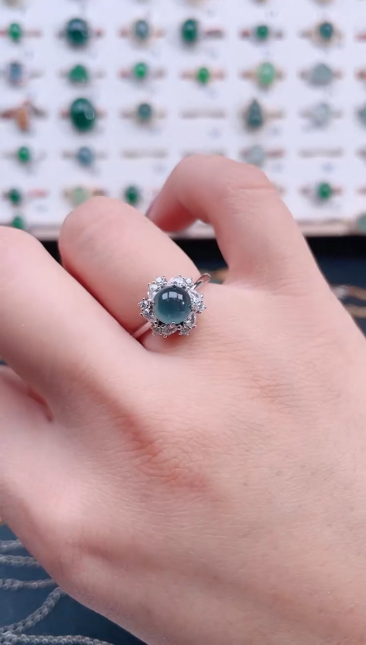 银S925镶嵌戒指翡翠天然翡翠