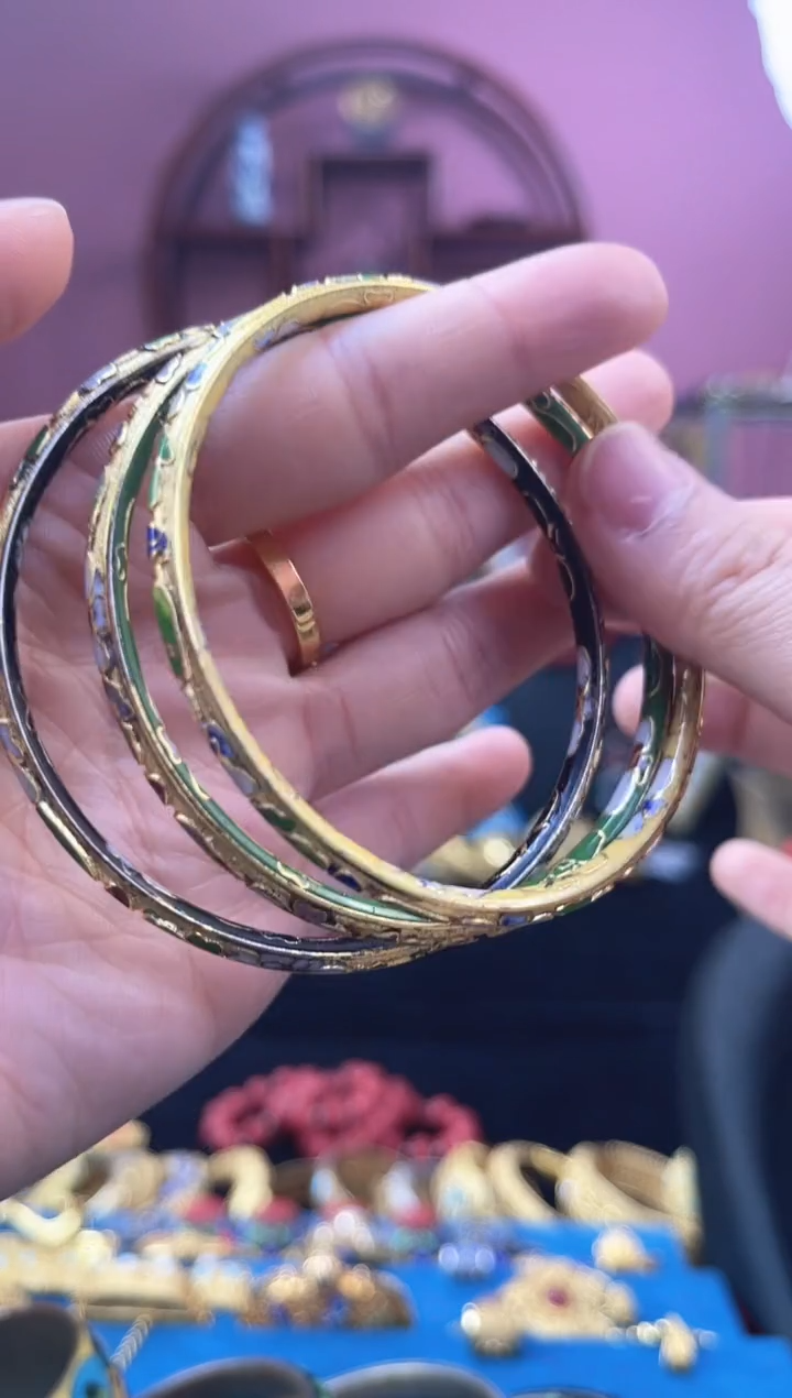 非遗 景泰蓝 金地 叮当镯 三只一套