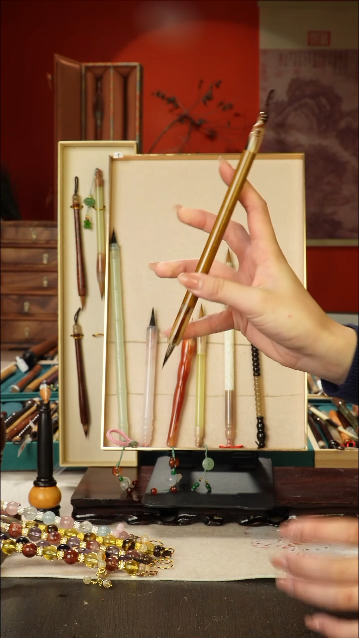 9号闪孤品高货毛笔链接 清水试笔 蘸墨不退
