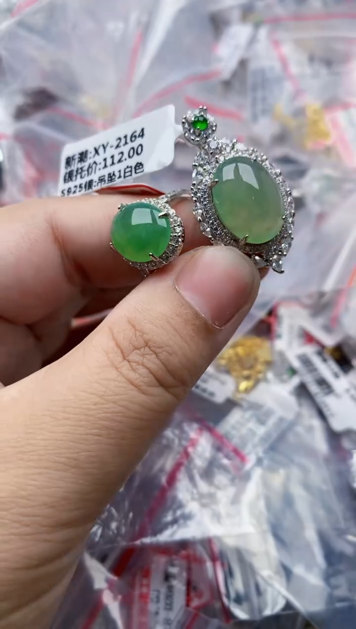 翡翠银S925镶嵌戒指33333---222222
