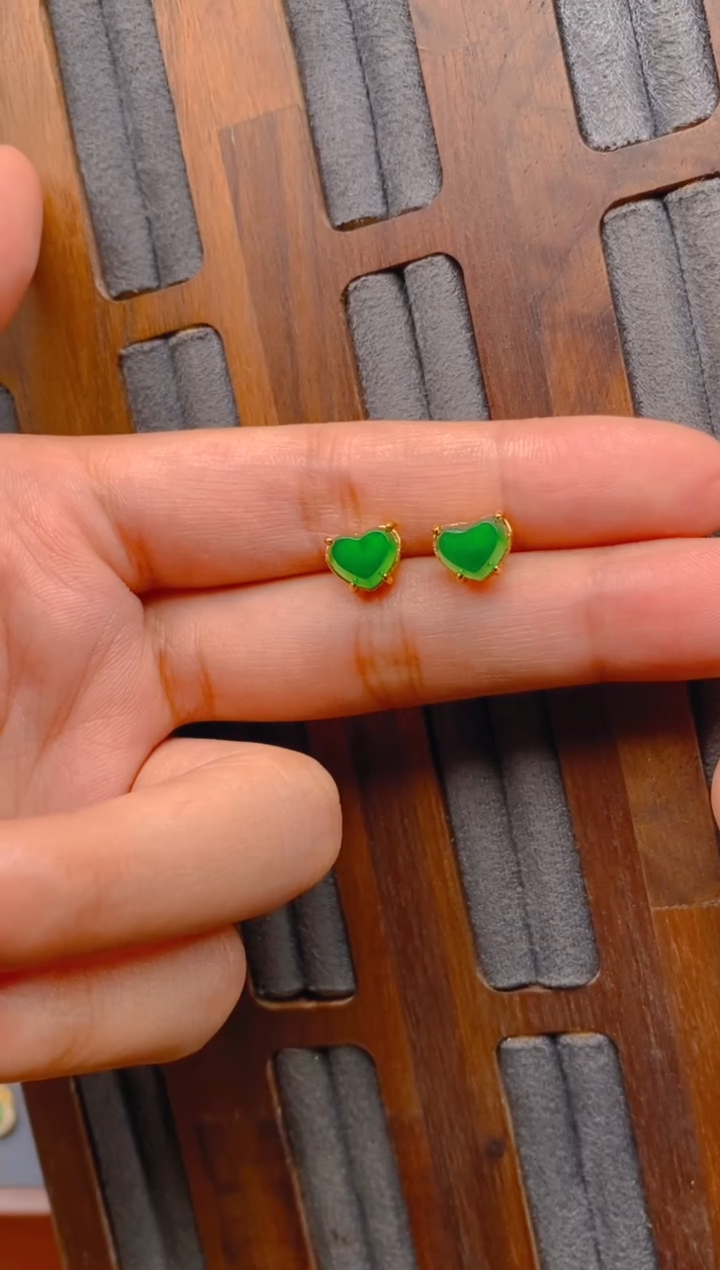 翡翠银S925镶嵌耳饰爱心耳钉