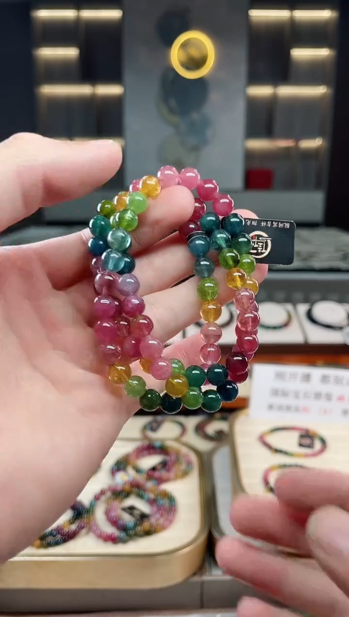 未镶嵌冰透体老矿碧玺彩虹三圈手串7mm+碧玺多样性发一条xion