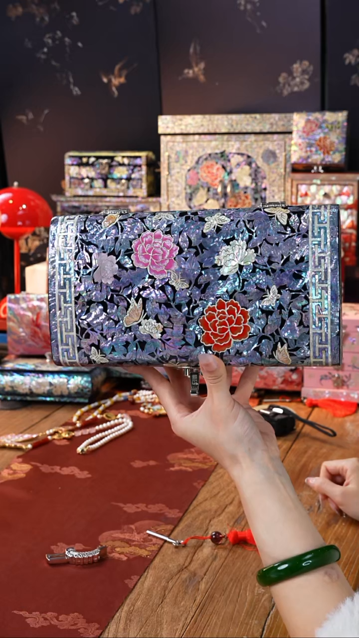 【闪购商品】瓷片螺钿工艺香椿木首饰盒
