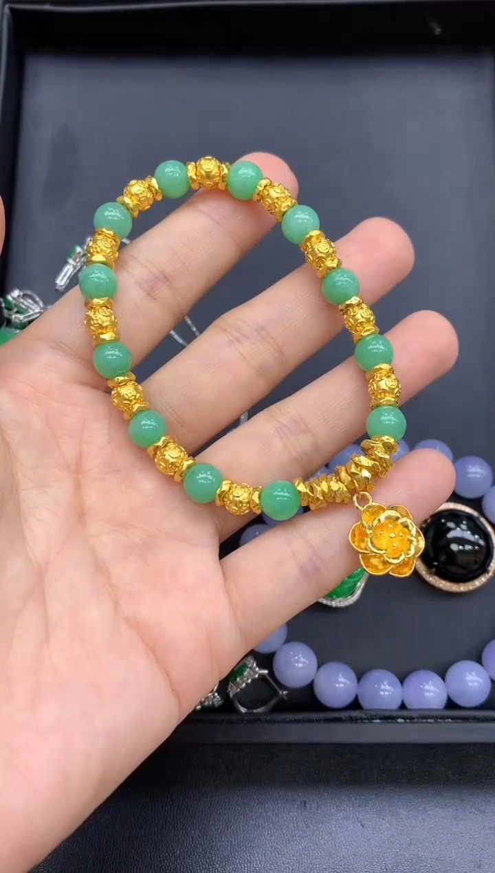 足金镶嵌手链翡翠528-中国好珍宝