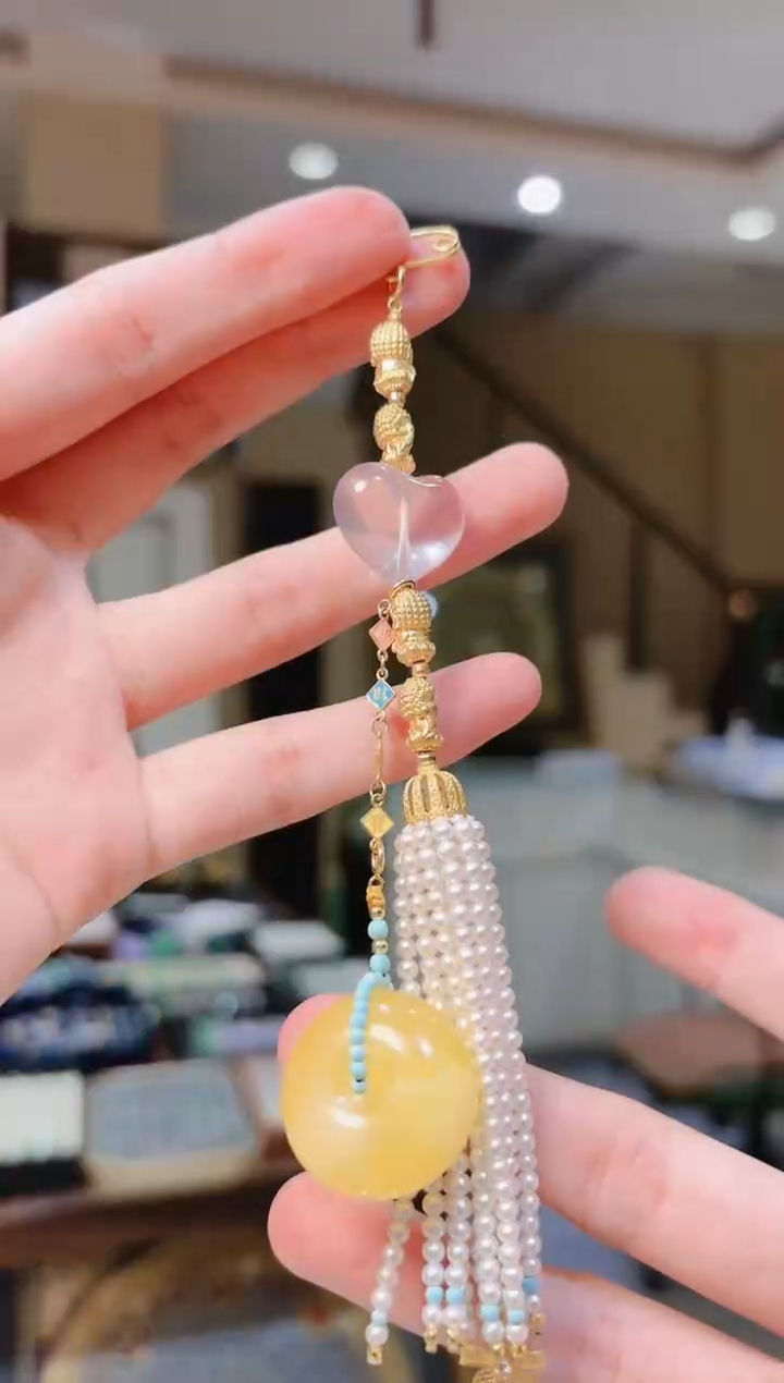 【闪购商品】蜜蜡裸石18K金镶嵌蜜蜡平安扣压襟2号