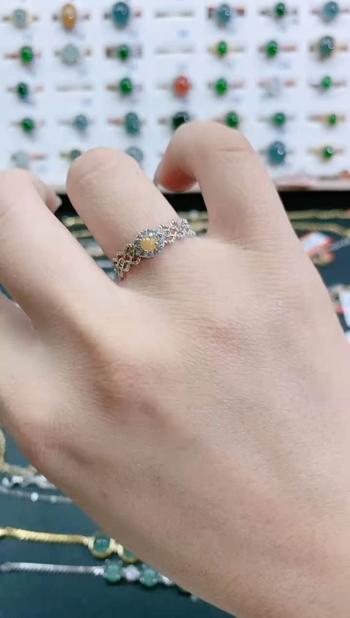 翡翠戒指银S925镶嵌天然翡翠