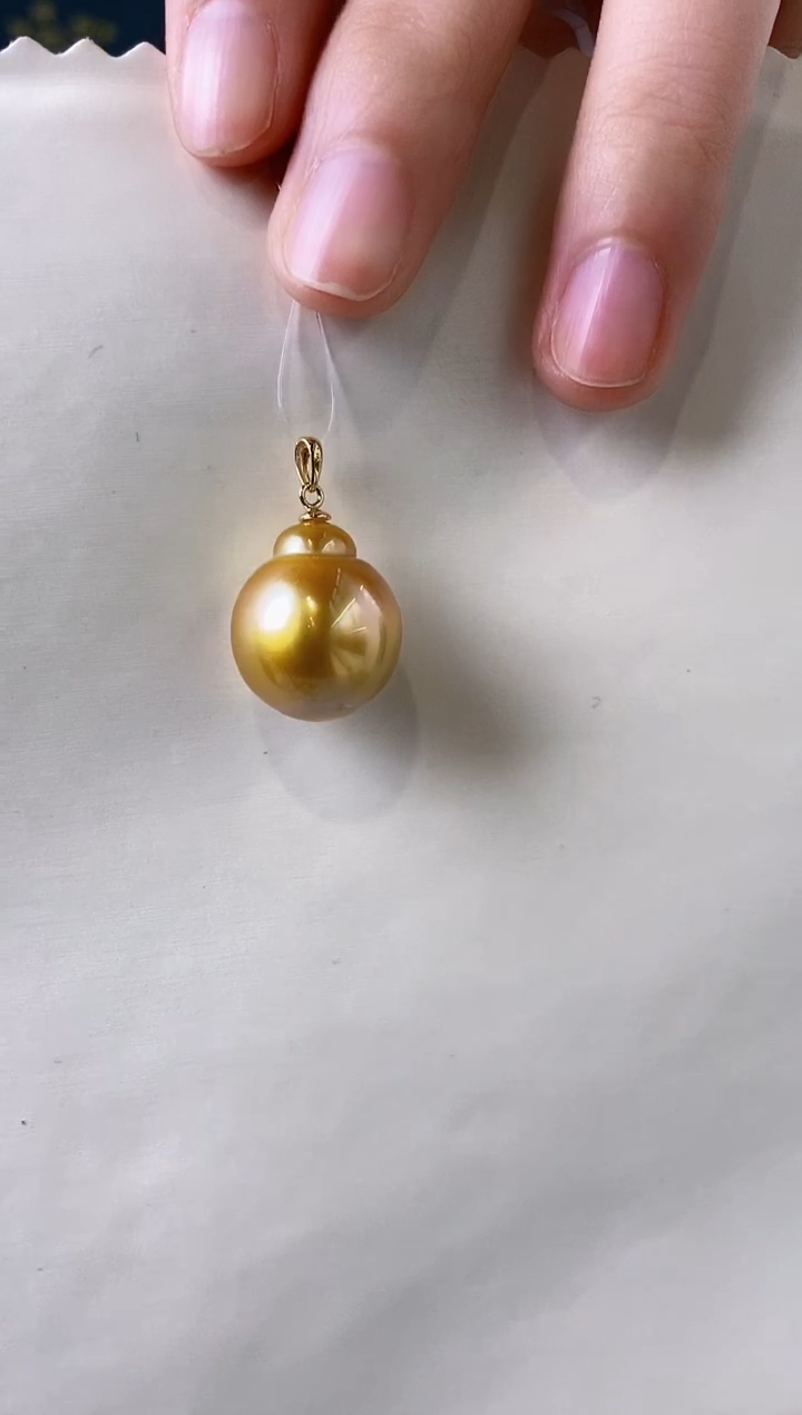 【闪购商品】海水珍珠吊坠(不含链)18K金镶嵌15-16南洋金珍珠吊坠