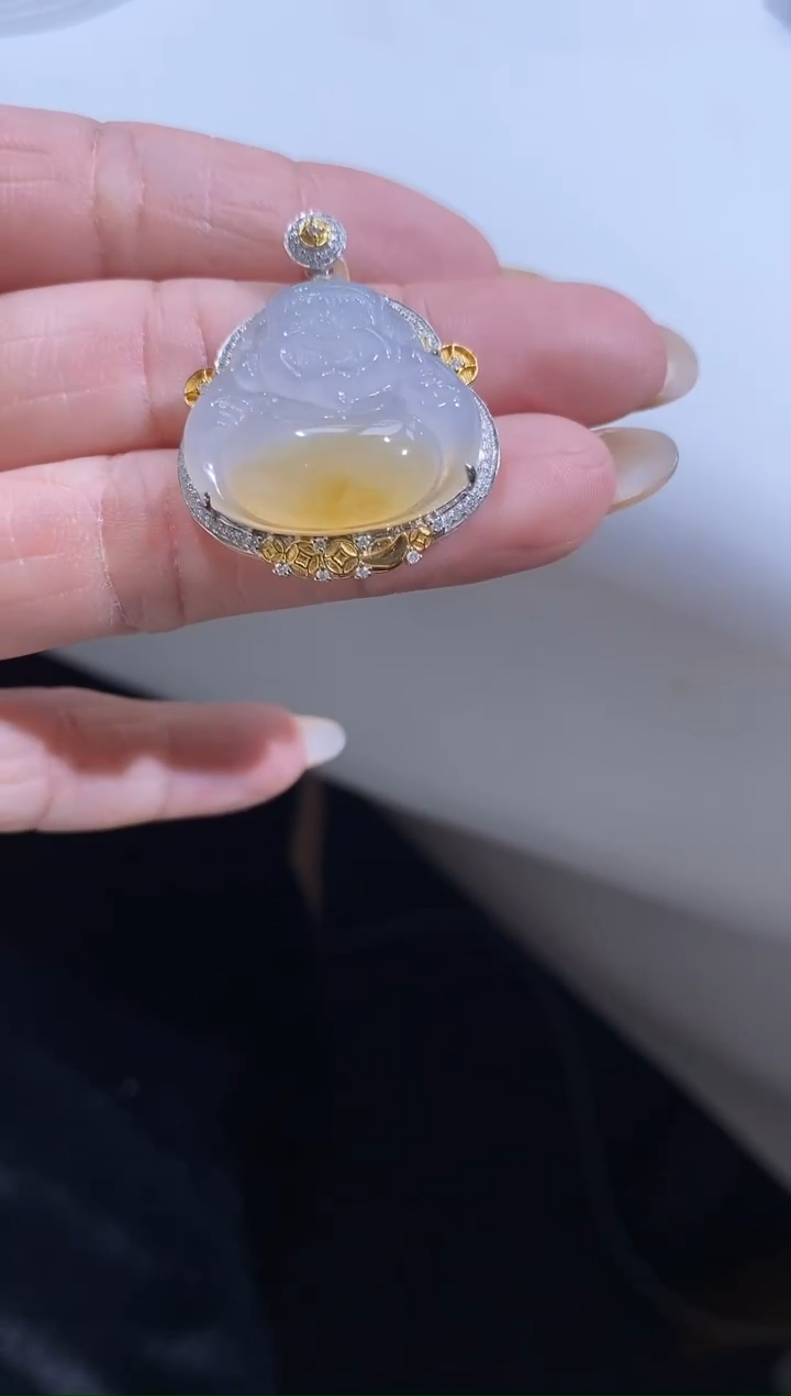 吊坠(不含链)18K金镶嵌翡翠财爷爷