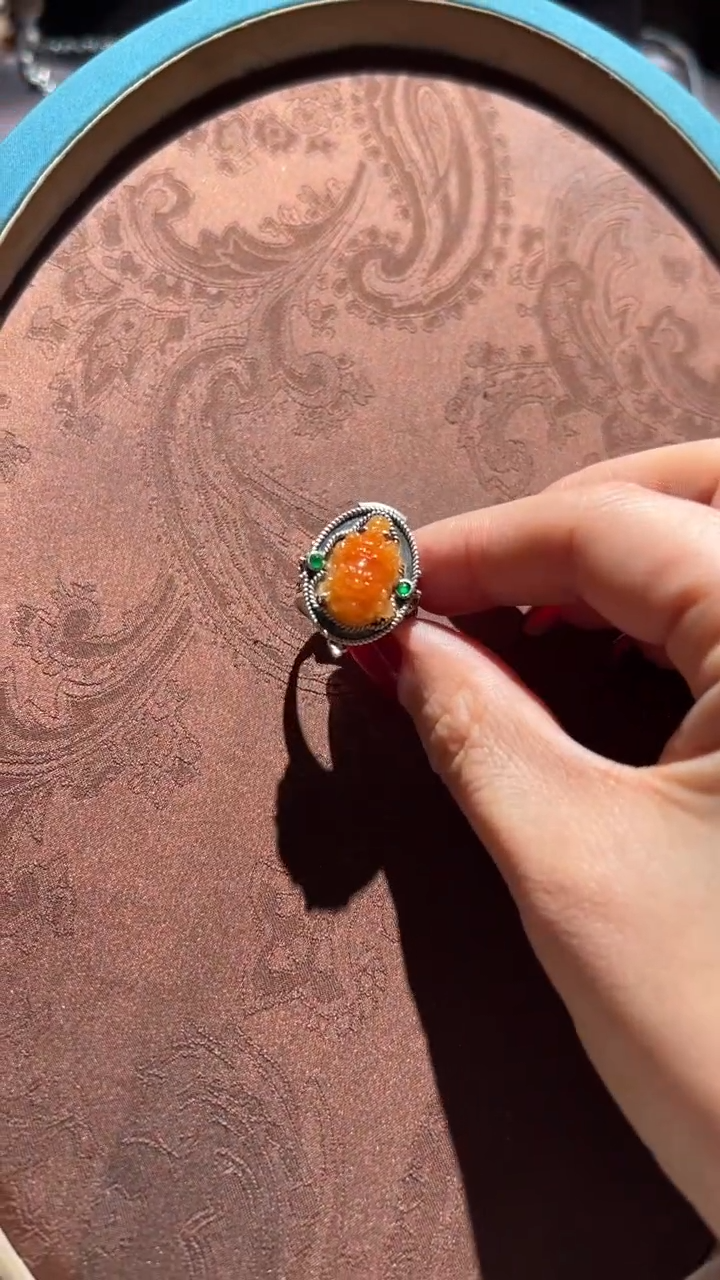 【闪购商品】翡翠戒指银S925镶嵌红翡绿翠 21号