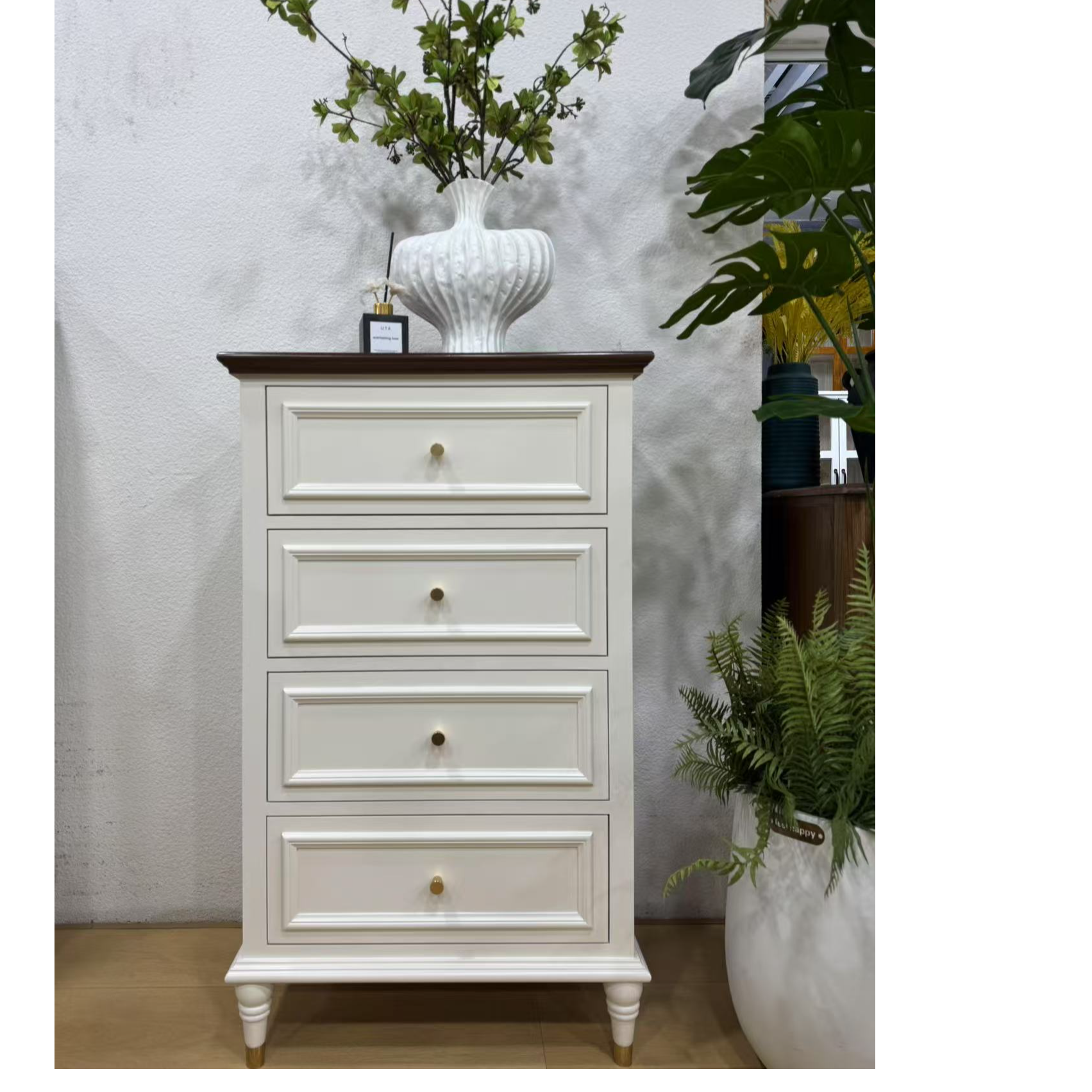 实木五斗柜客厅家用奶油米白卧室靠墙储物柜简约现代多层抽屉边柜