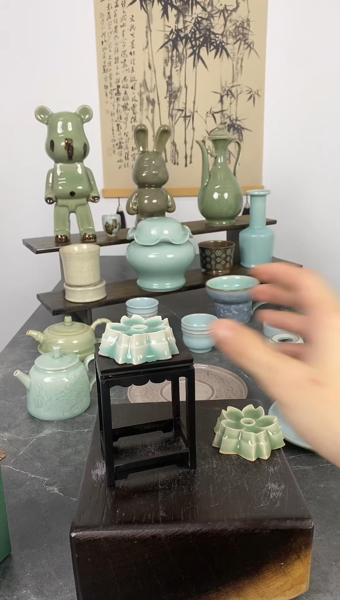 山隐青瓷梅花盖置杯垫
