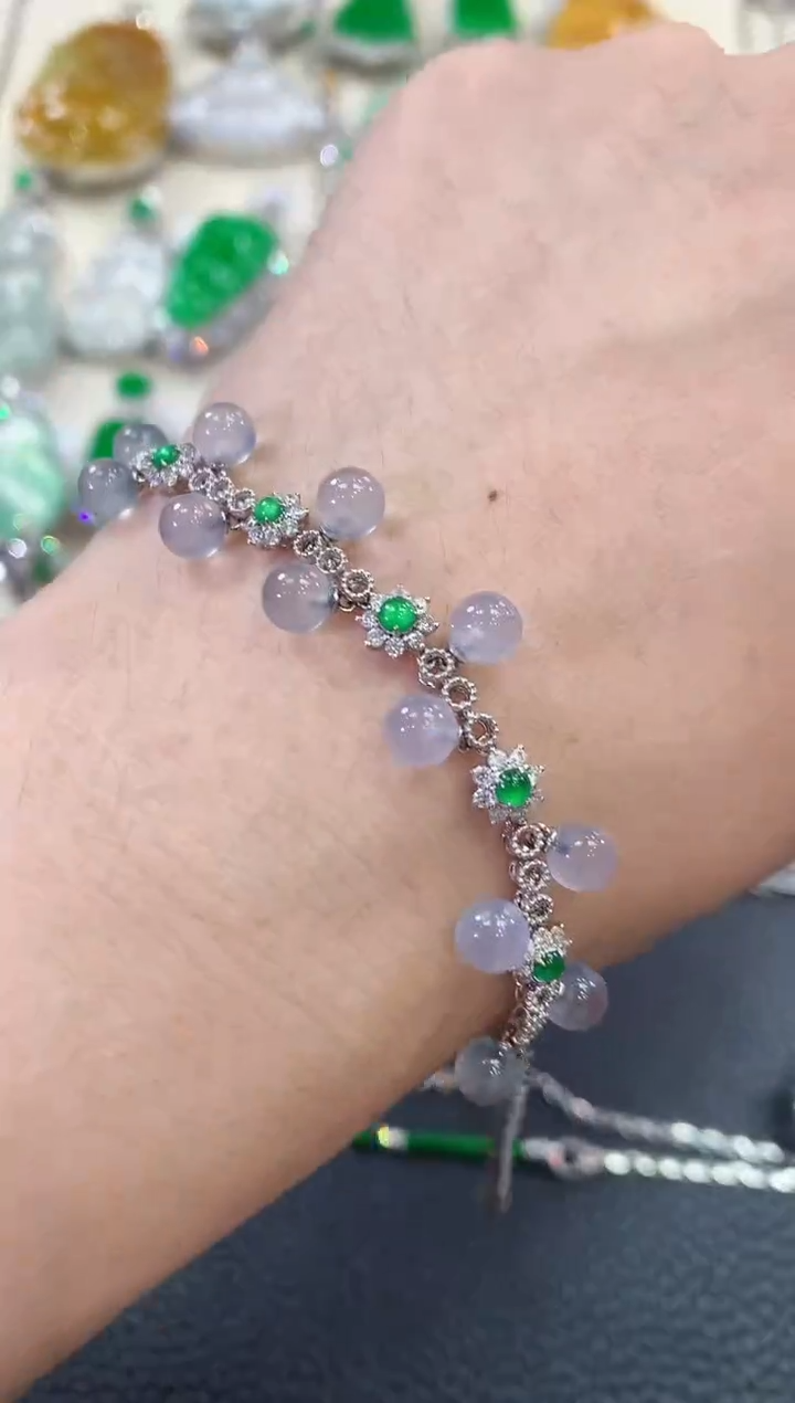 【闪购商品】翡翠手链18K金镶嵌 B31多样性一件发货有色差